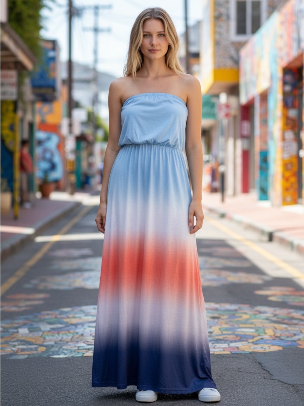 Grace Karin Strapless Ombre Maxi Dress with Pockets Size Large